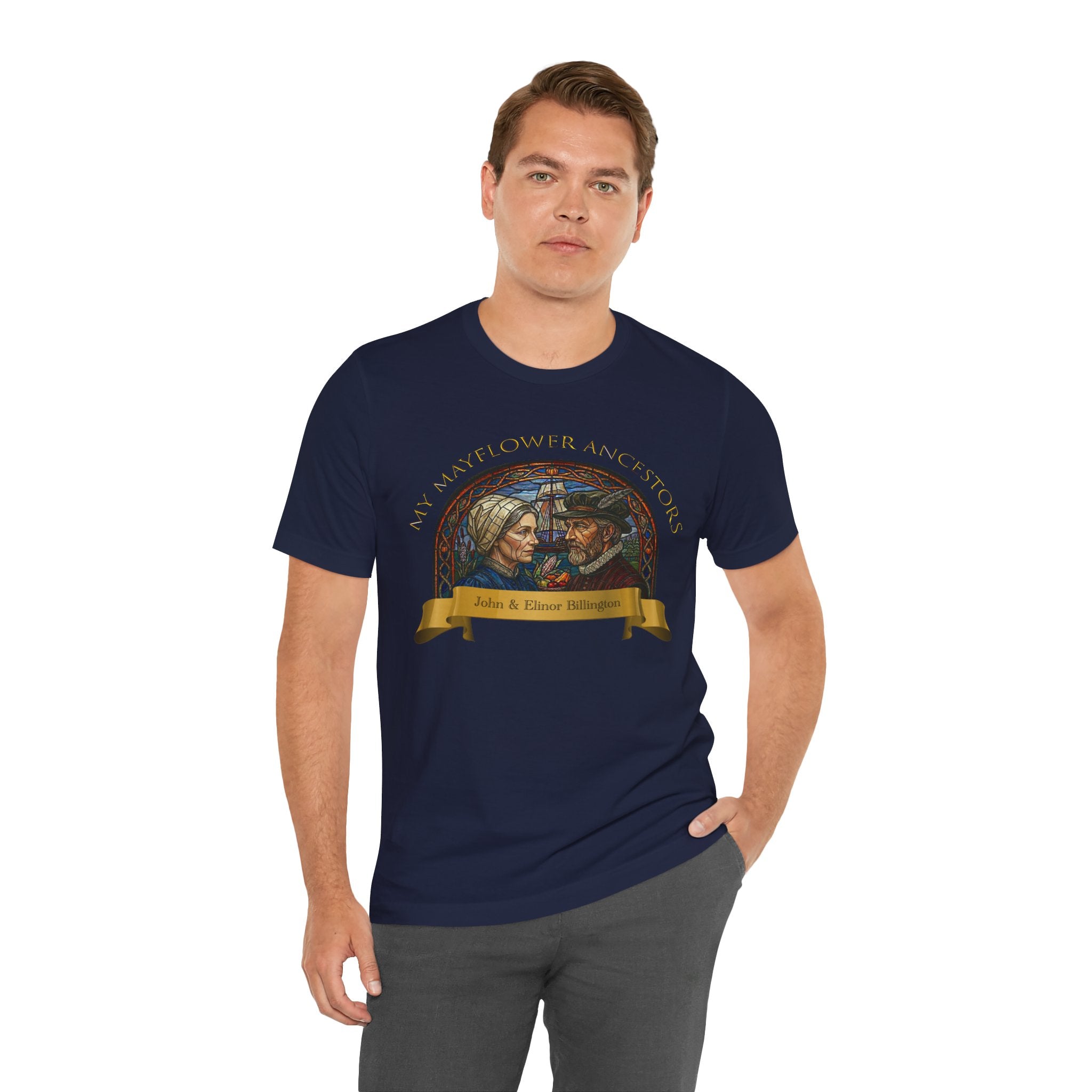 Mayflower Pilgrim “Stained Glass” Tee — Francis and Elinor Billington
