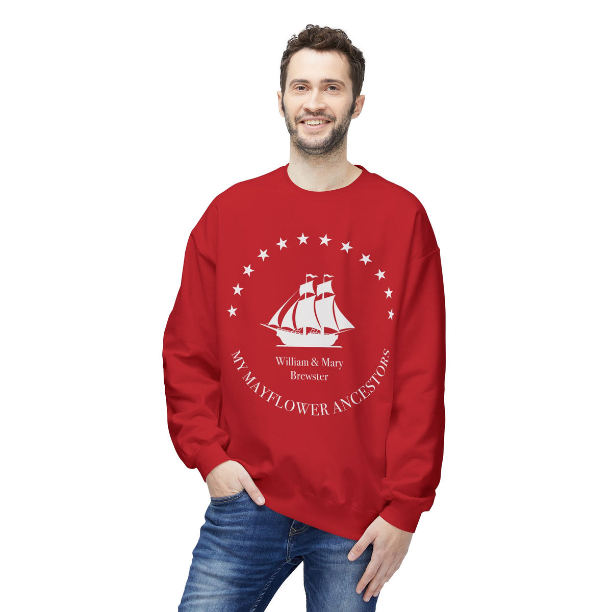 Mayflower Ancestors Sweatshirt — Brewster Descendant, Extra Large Sizes