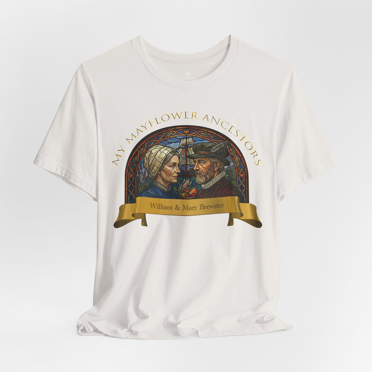 Mayflower Pilgrim “Stained Glass” Tee — William and Mary Brewster