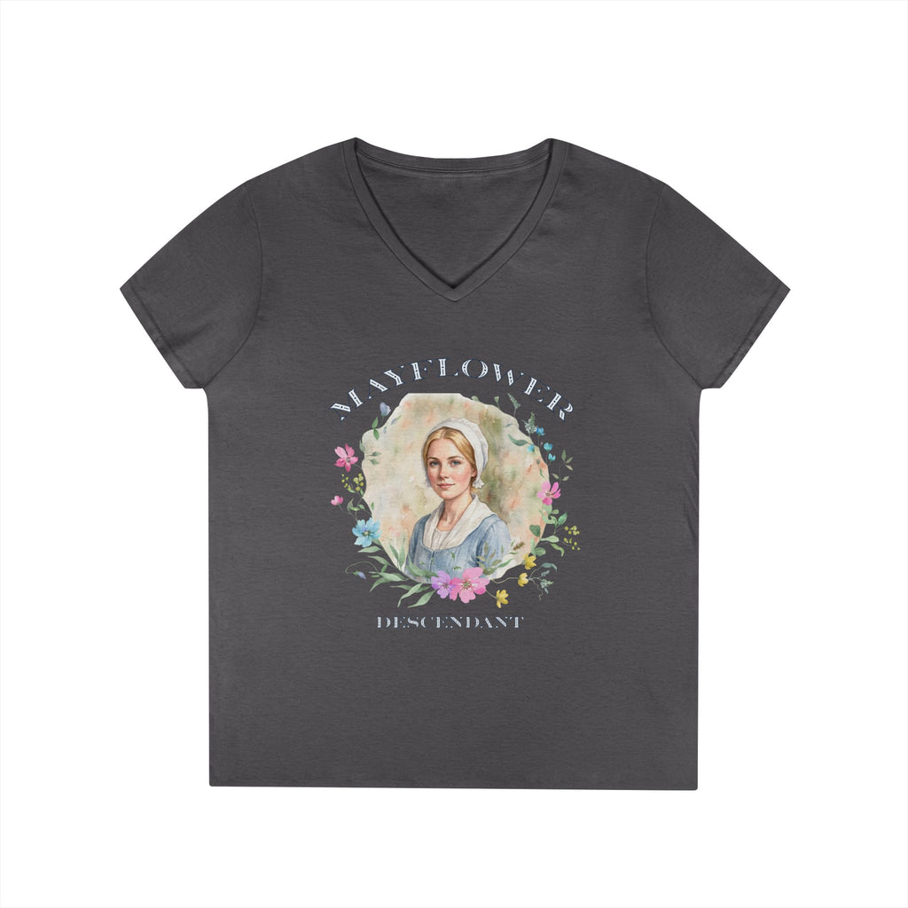 "Mayflower Maiden" Portrait V-Neck Tee - Extra Large Sizes