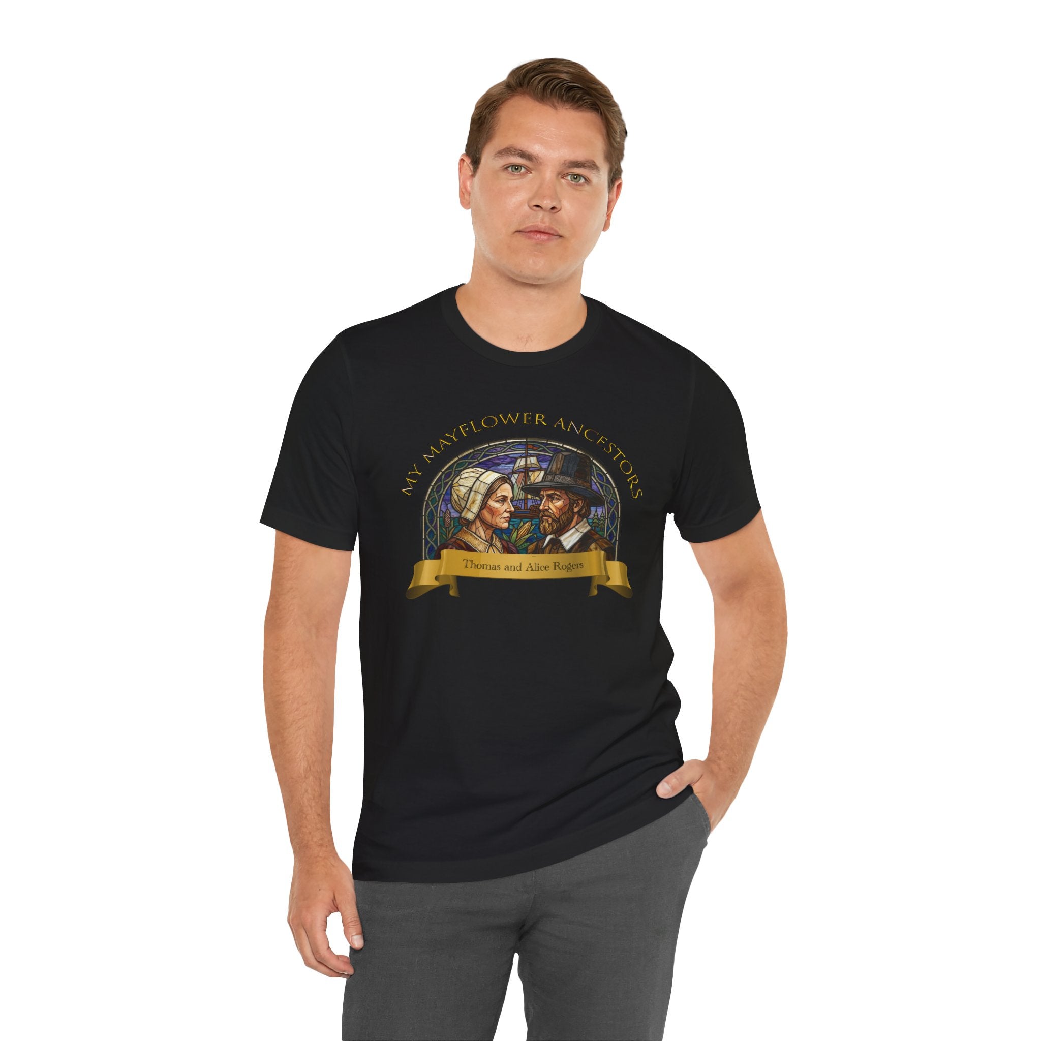 Mayflower Pilgrim “Stained Glass” Tee — Thomas and Alice Rogers