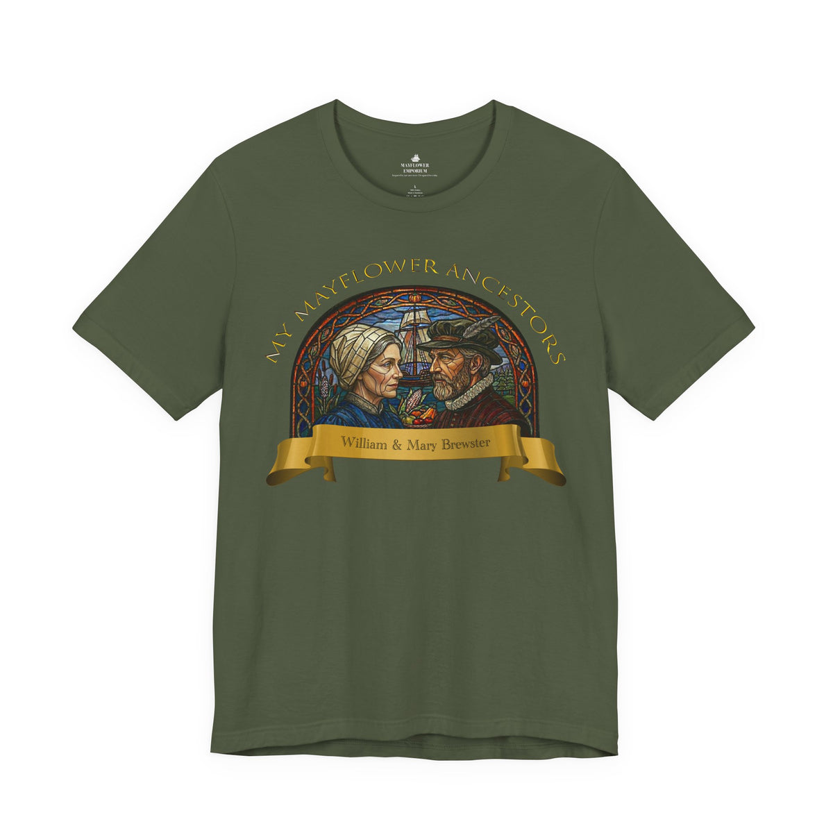 Mayflower Pilgrim “Stained Glass” Tee — William and Mary Brewster