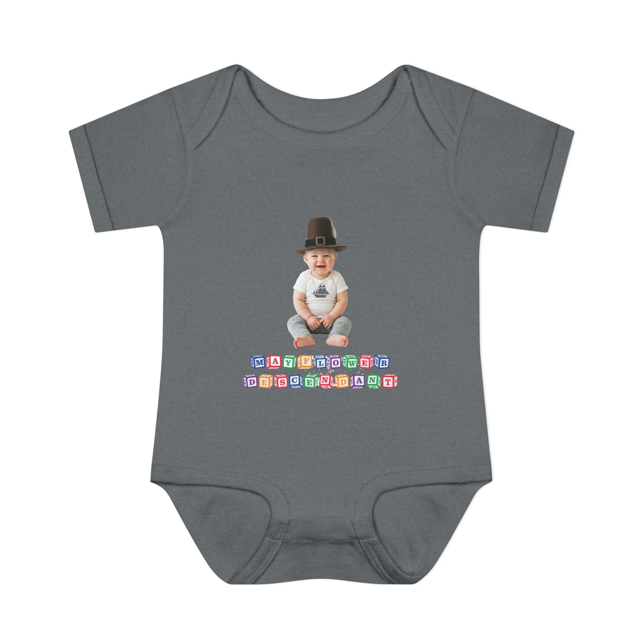 Mayflower Descendant Bodysuit for Baby Boys — Alphabet Blocks Motif