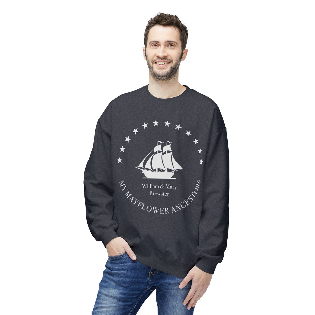 Mayflower Ancestors Sweatshirt — Brewster Descendant, Extra Large Sizes