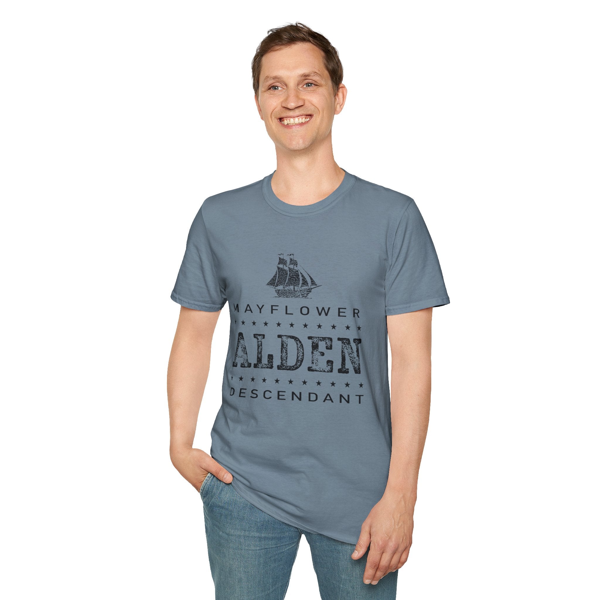 Mayflower Tee with Distressed Vintage Motif | Alden Lineage