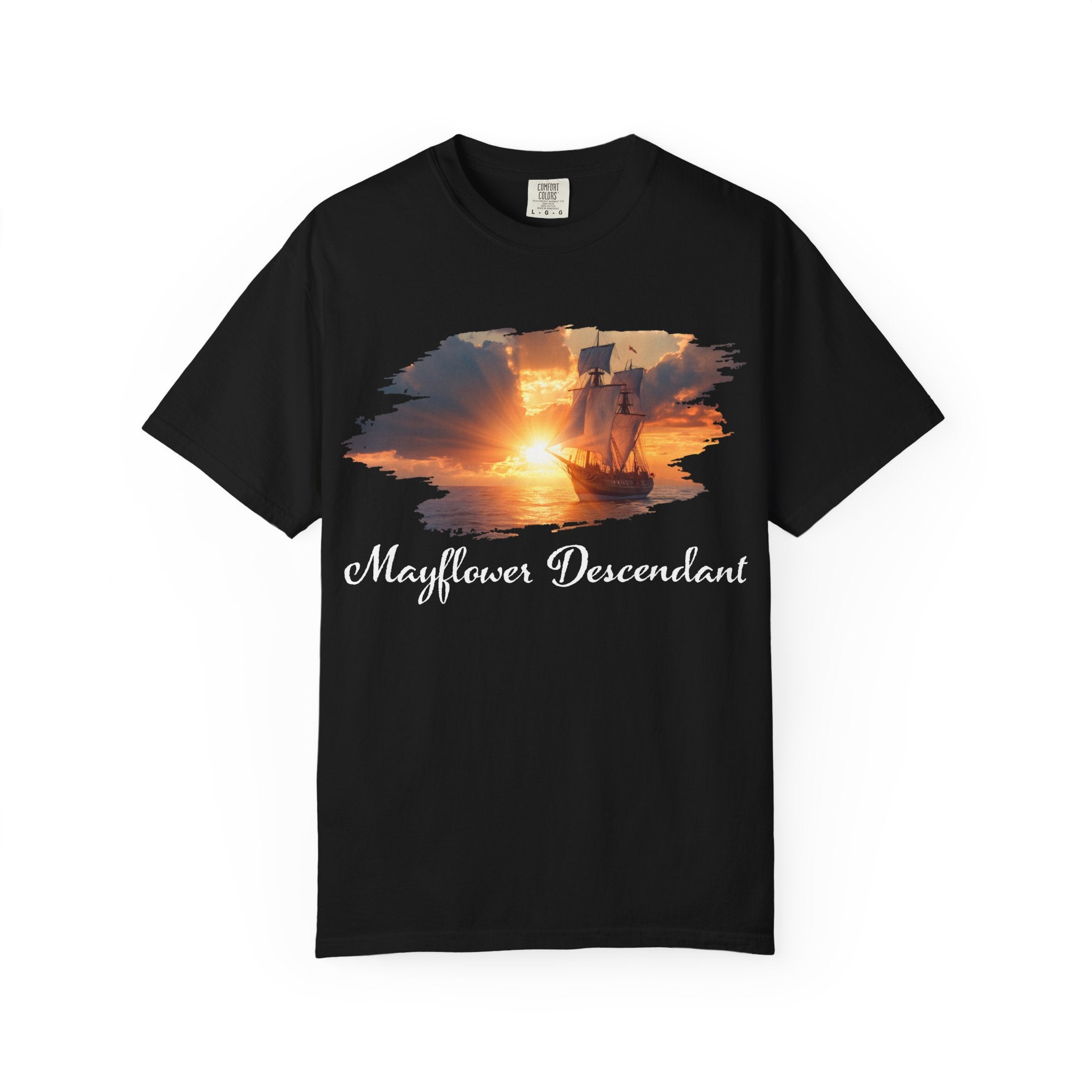 Mayflower at Sunset — Pilgrim Descendant Unisex Tee