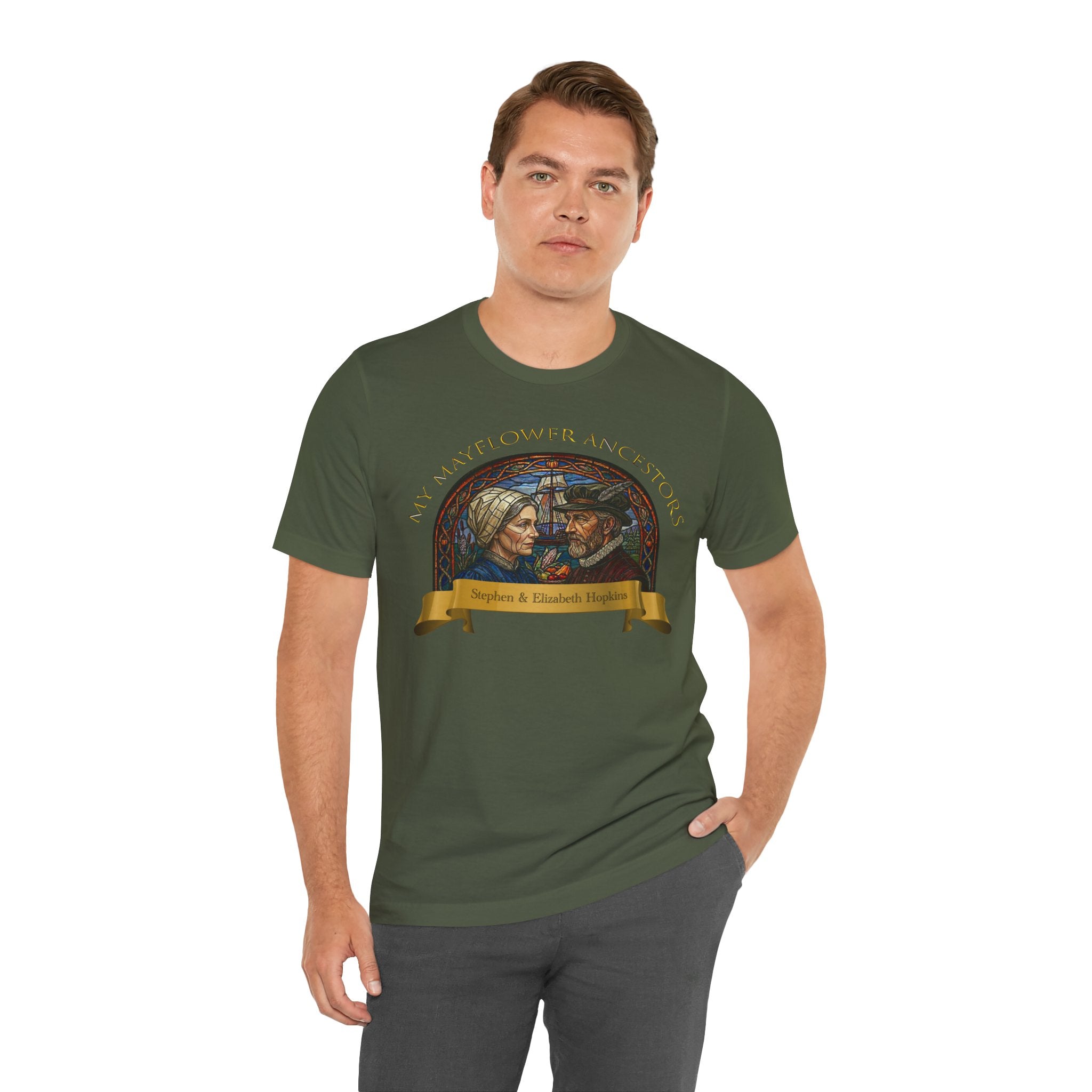 Mayflower Pilgrim “Stained Glass” Tee — Stephen and Elizabeth Hopkins