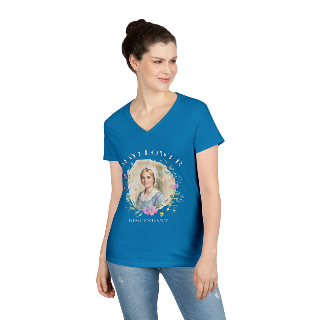 "Mayflower Maiden" Portrait V-Neck Tee - Extra Large Sizes