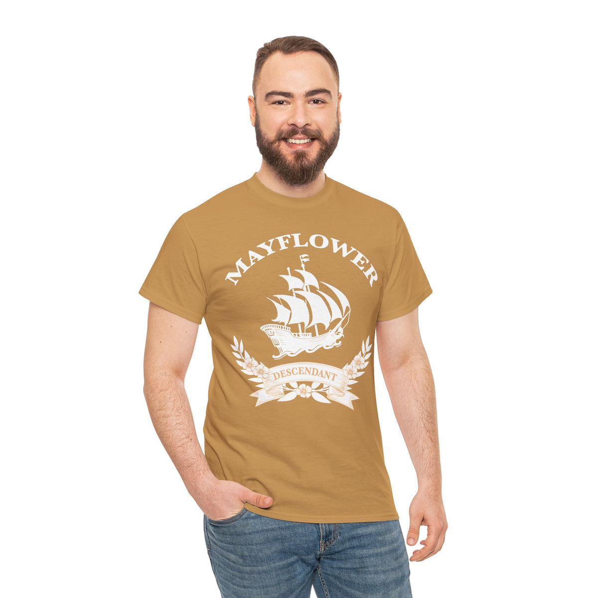 Mayflower Descendant Ship and Banner Tee - Extra Large Sizes