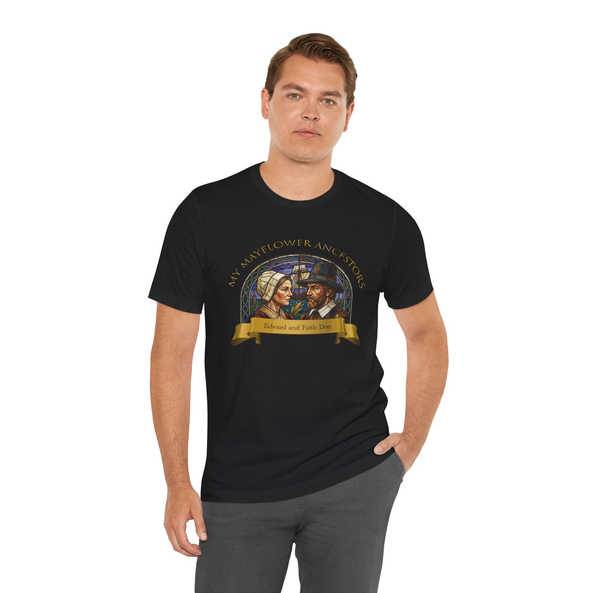 Mayflower Pilgrim “Stained Glass” Tee — Edward and Faith Doty