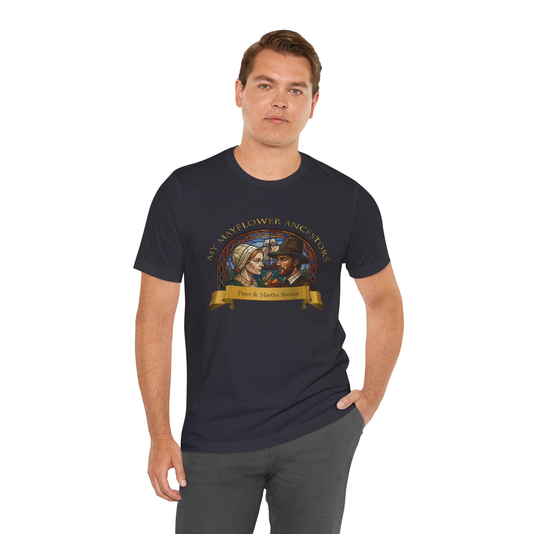 Mayflower Pilgrim “Stained Glass” Tee — Peter and Martha Browne