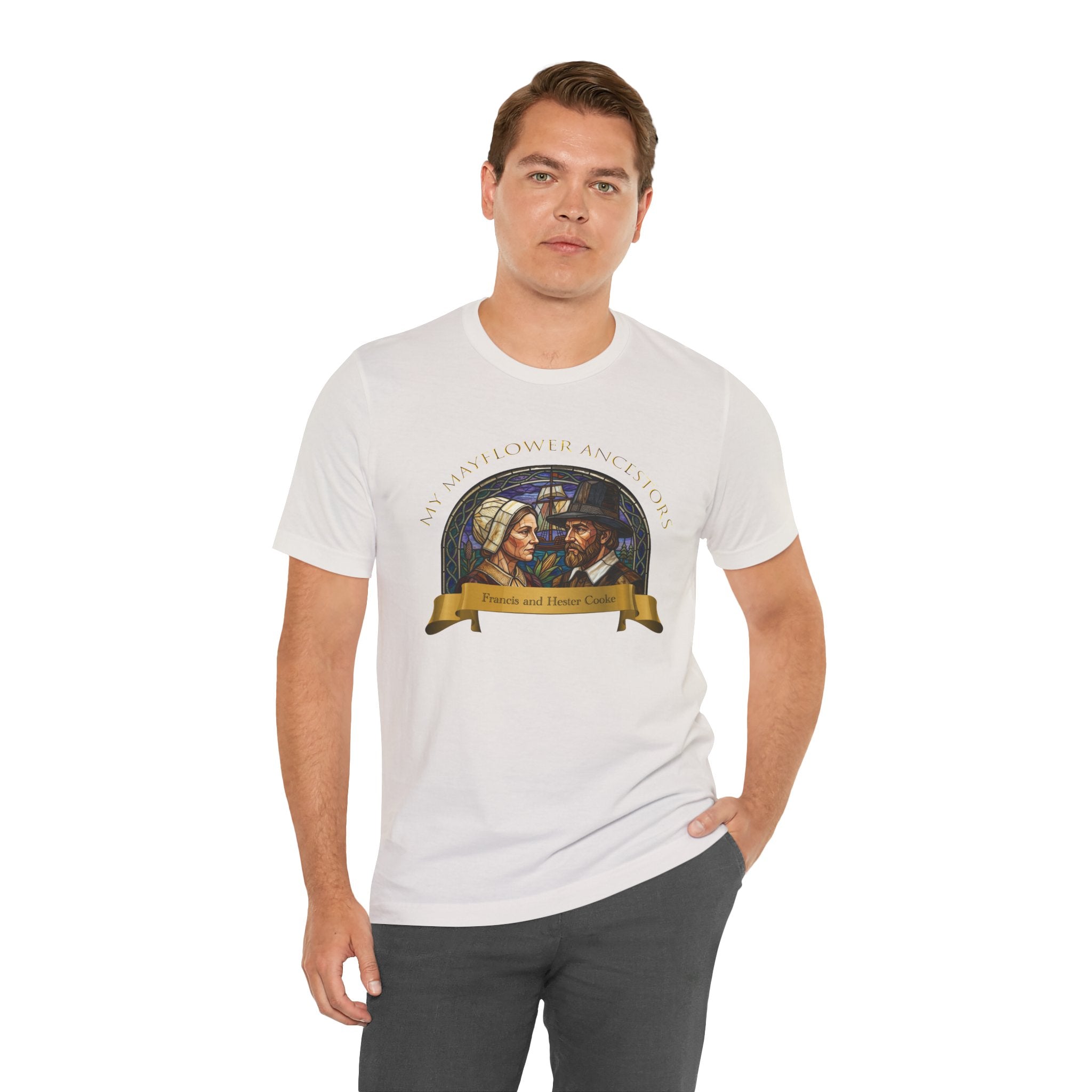 Mayflower Pilgrim “Stained Glass” Tee — Francis and Hester Cooke
