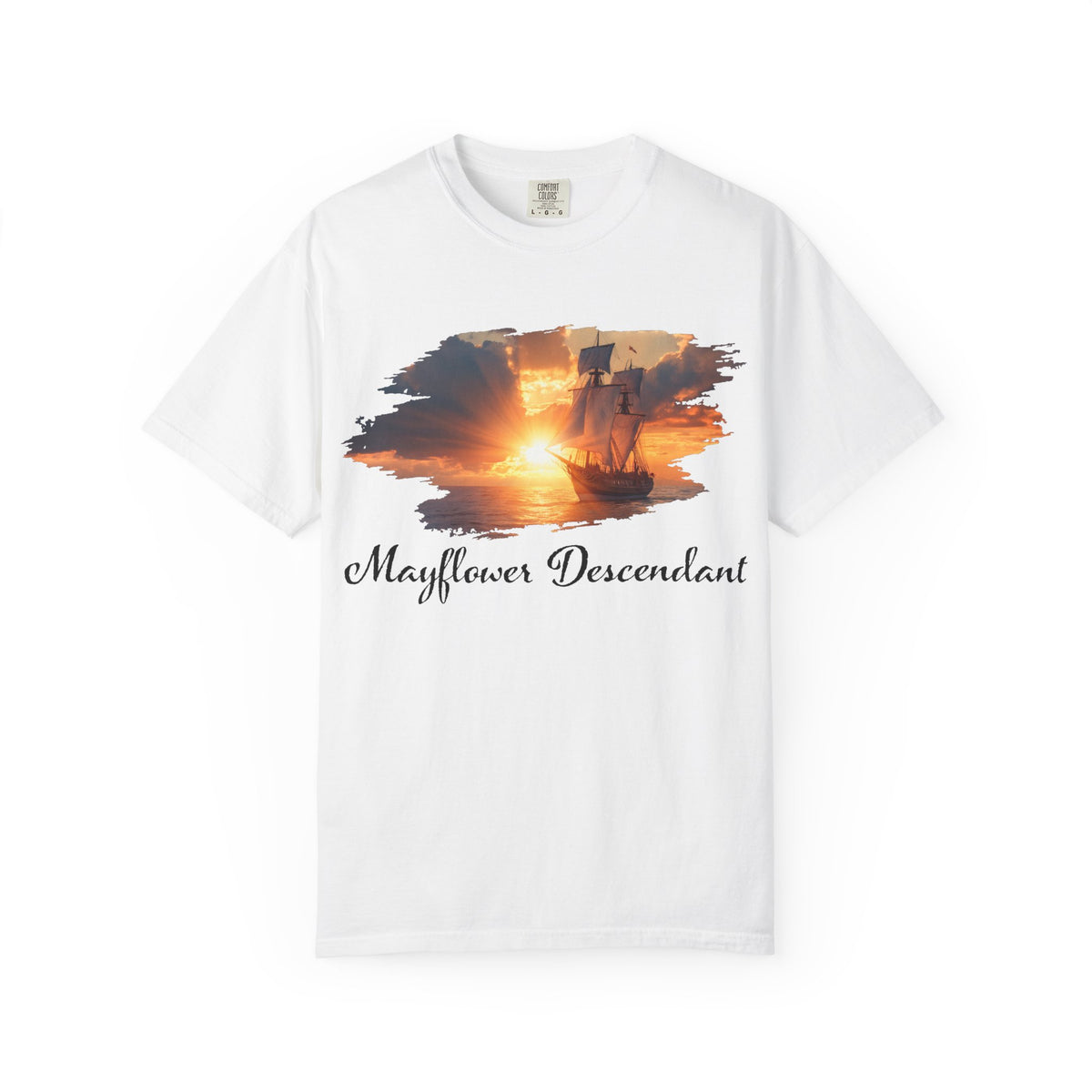 Mayflower at Sunset — Pilgrim Descendant Unisex Tee
