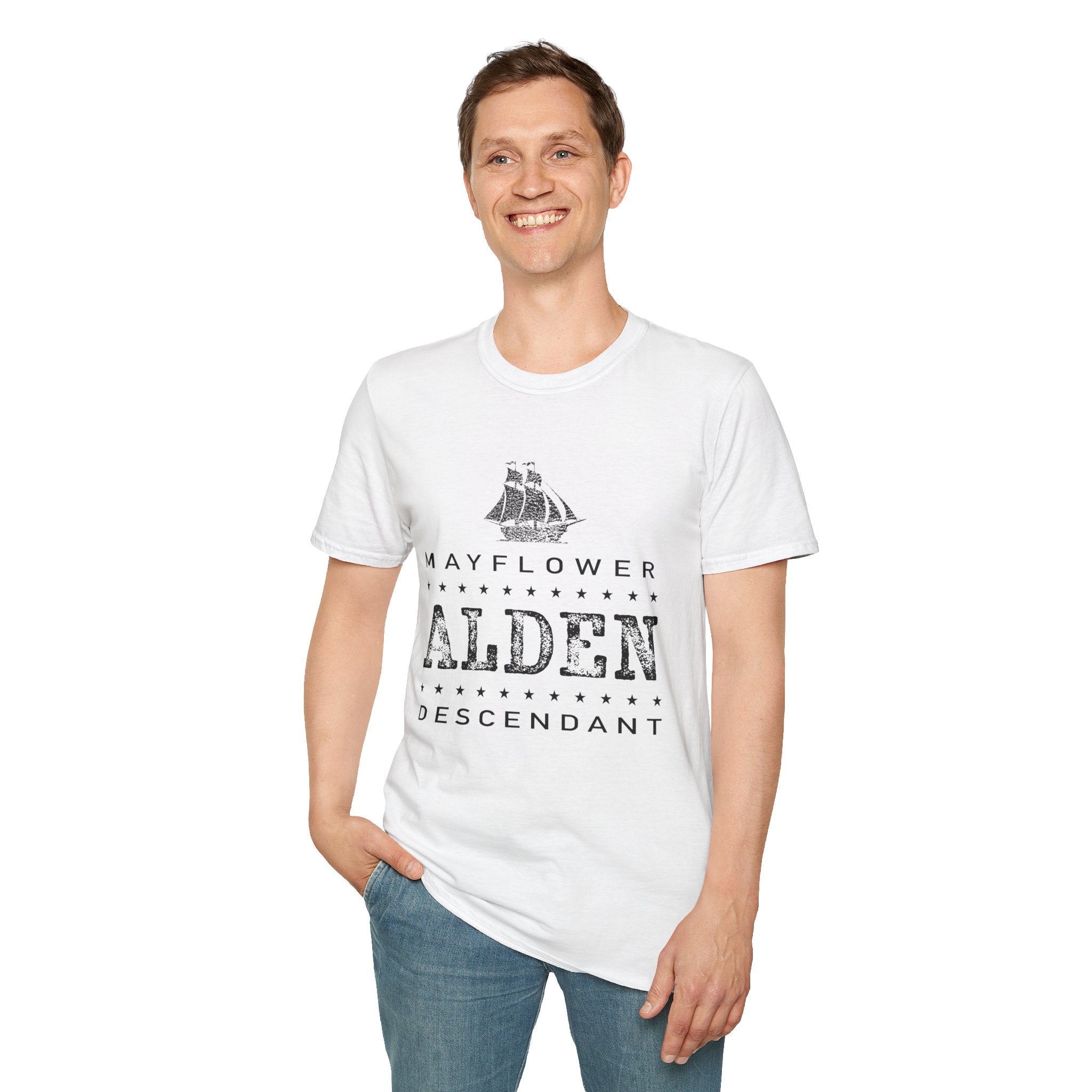 Mayflower Tee with Distressed Vintage Motif | Alden Lineage