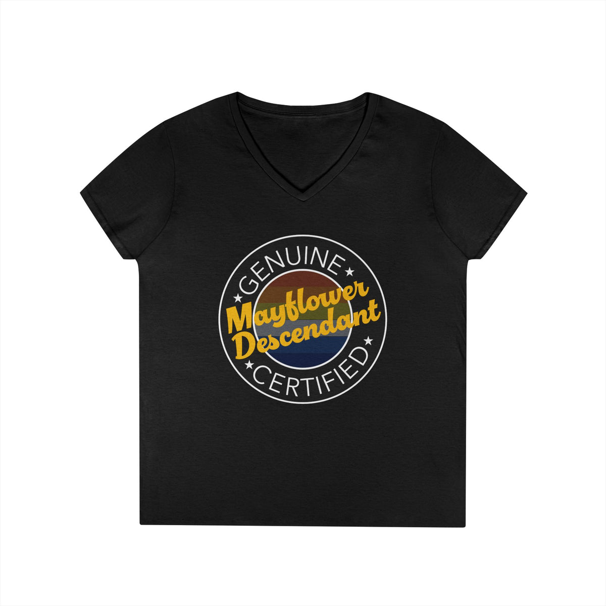 Ladies' V-Neck "Certified Mayflower Descendant " Tee