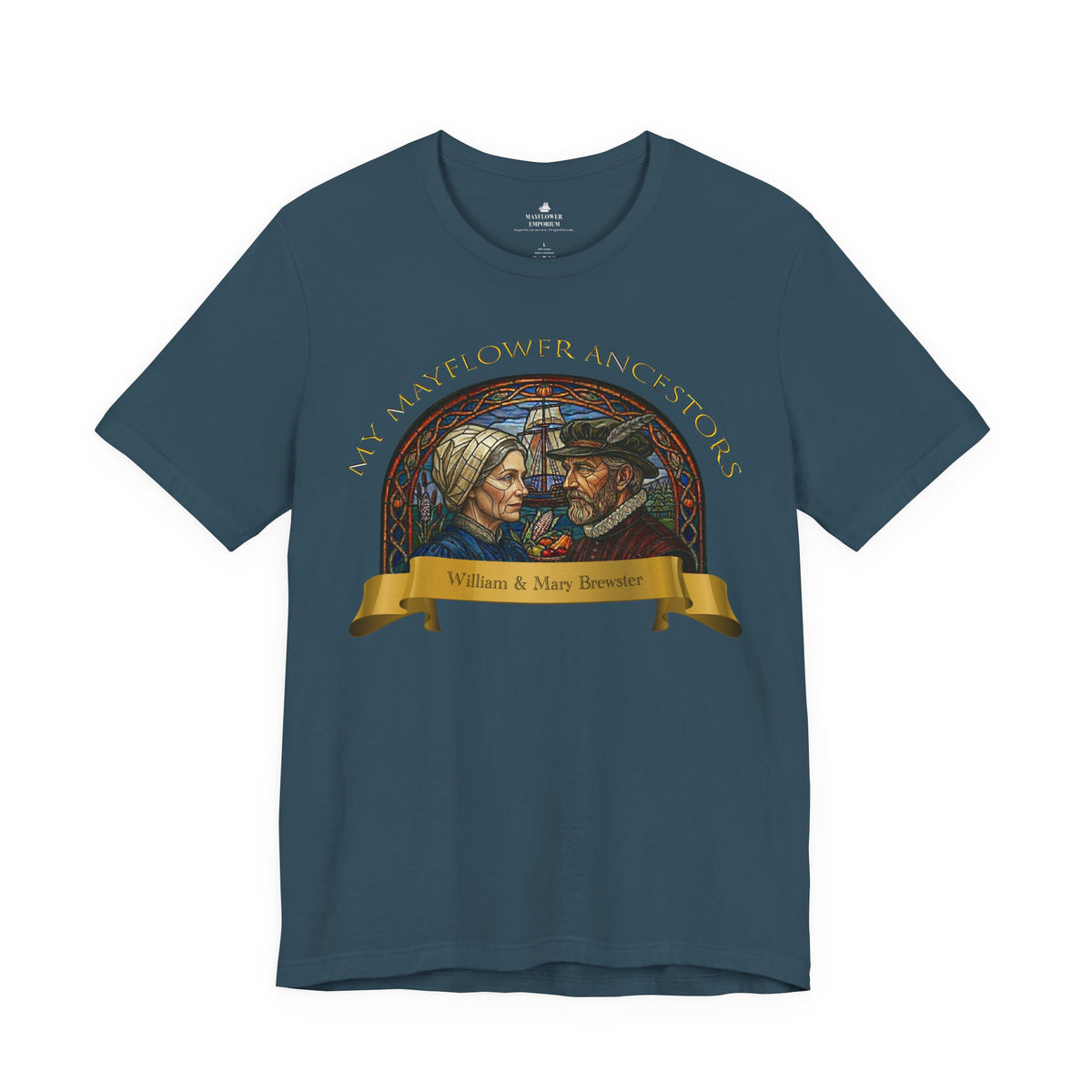 Mayflower Pilgrim “Stained Glass” Tee — William and Mary Brewster