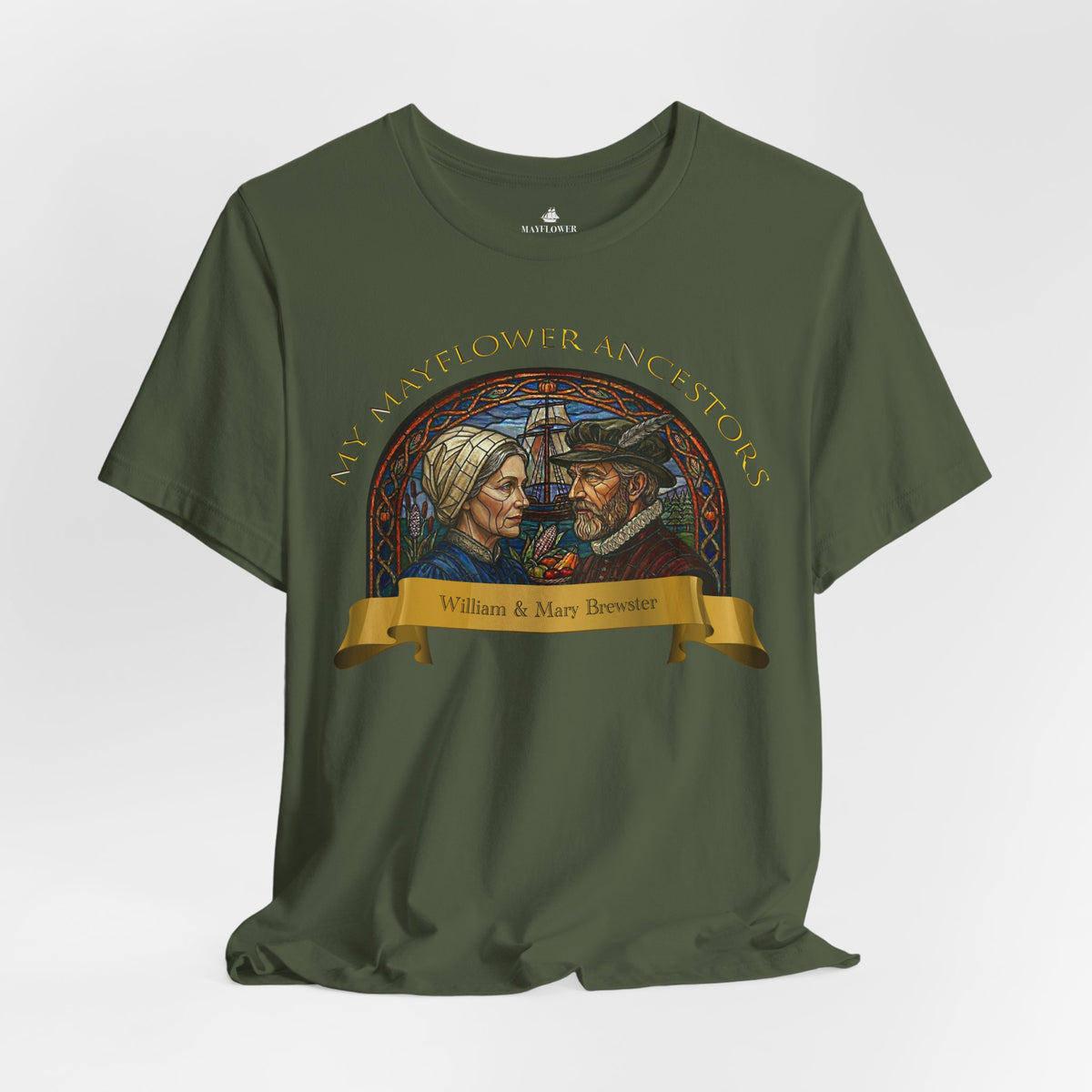 Mayflower Pilgrim “Stained Glass” Tee — William and Mary Brewster