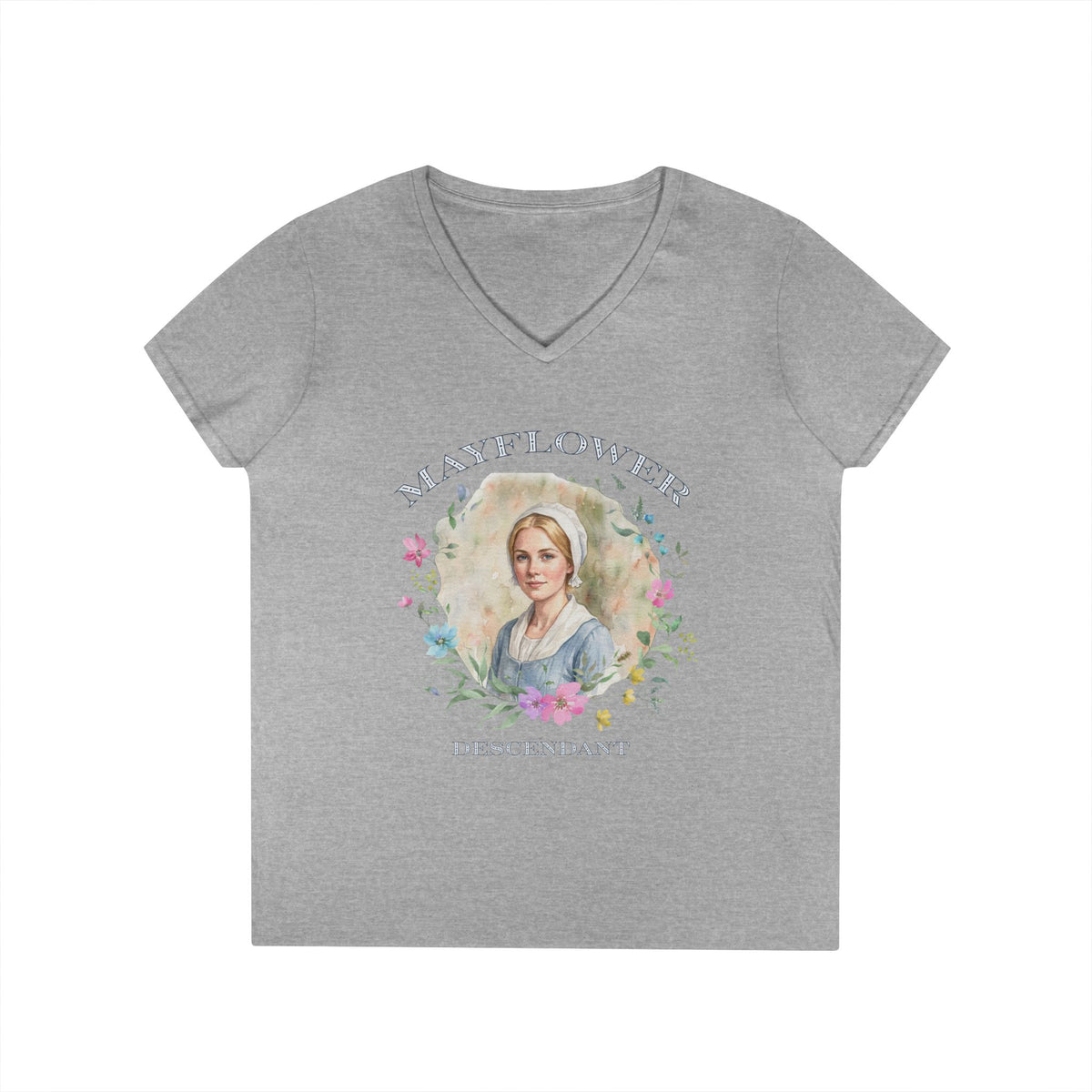 "Mayflower Maiden" Portrait V-Neck Tee - Extra Large Sizes