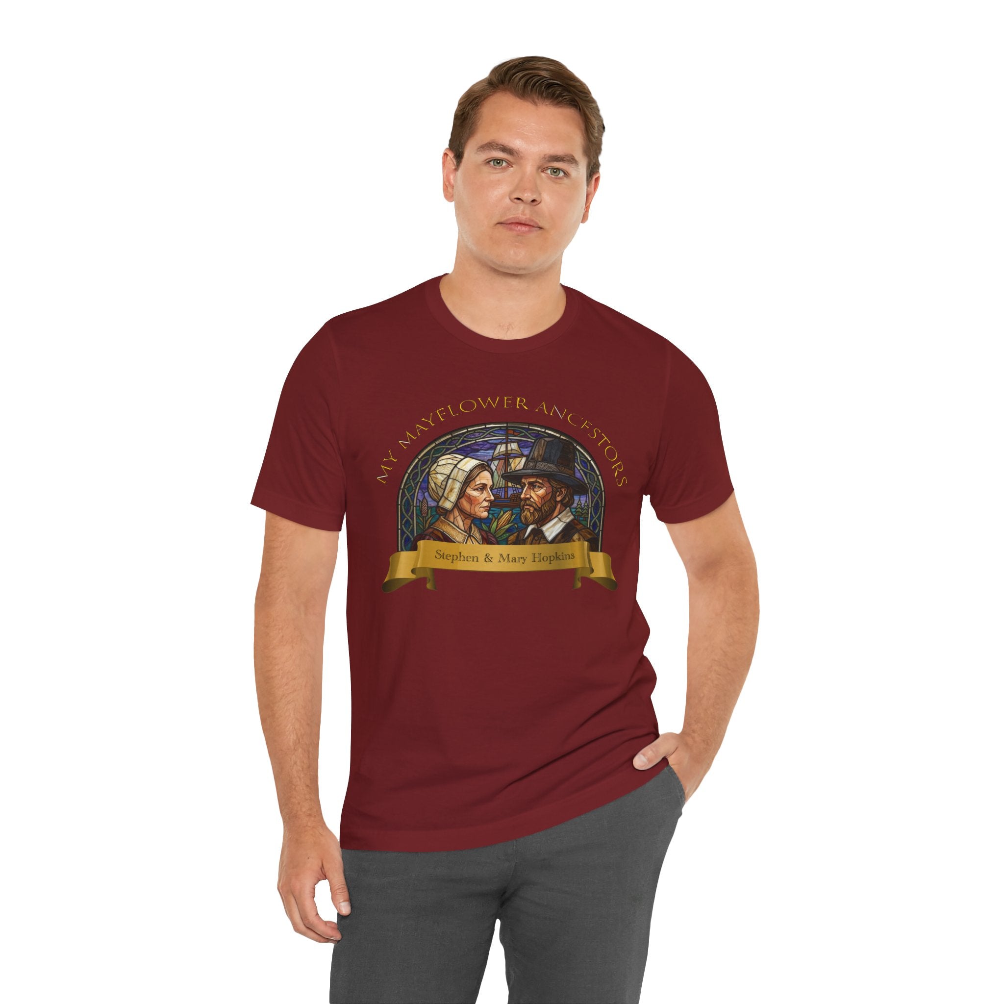 Mayflower Pilgrim “Stained Glass” Tee — Stephen and Mary Hopkins