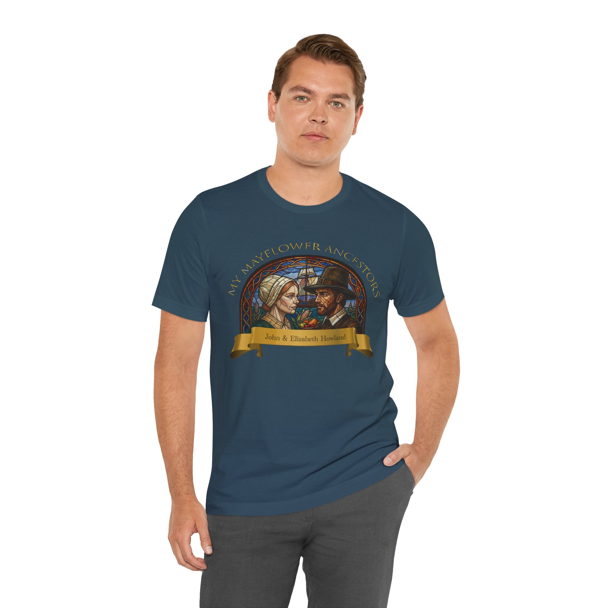 Mayflower Pilgrim “Stained Glass” Tee — John and Elizabeth Howland