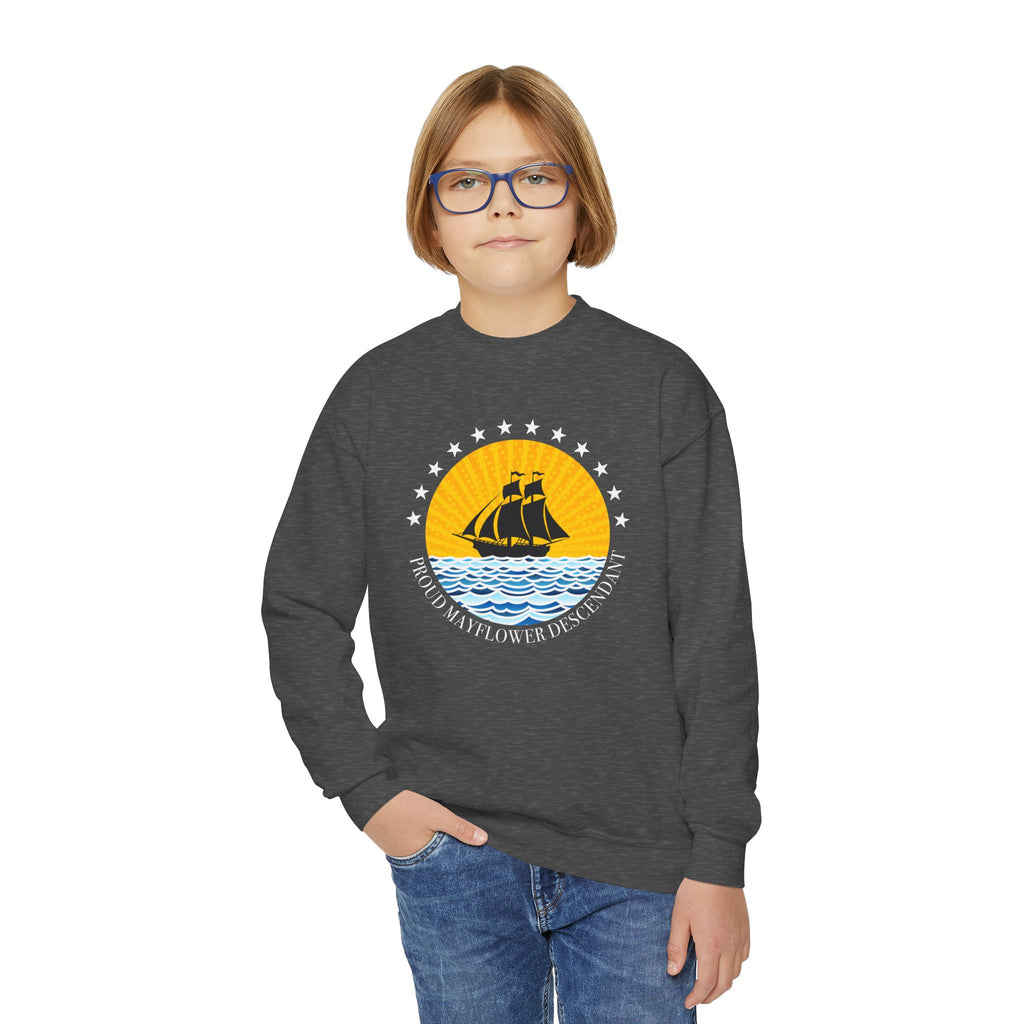 Youth Crewneck Sweatshirt — Proud Mayflower Descendant