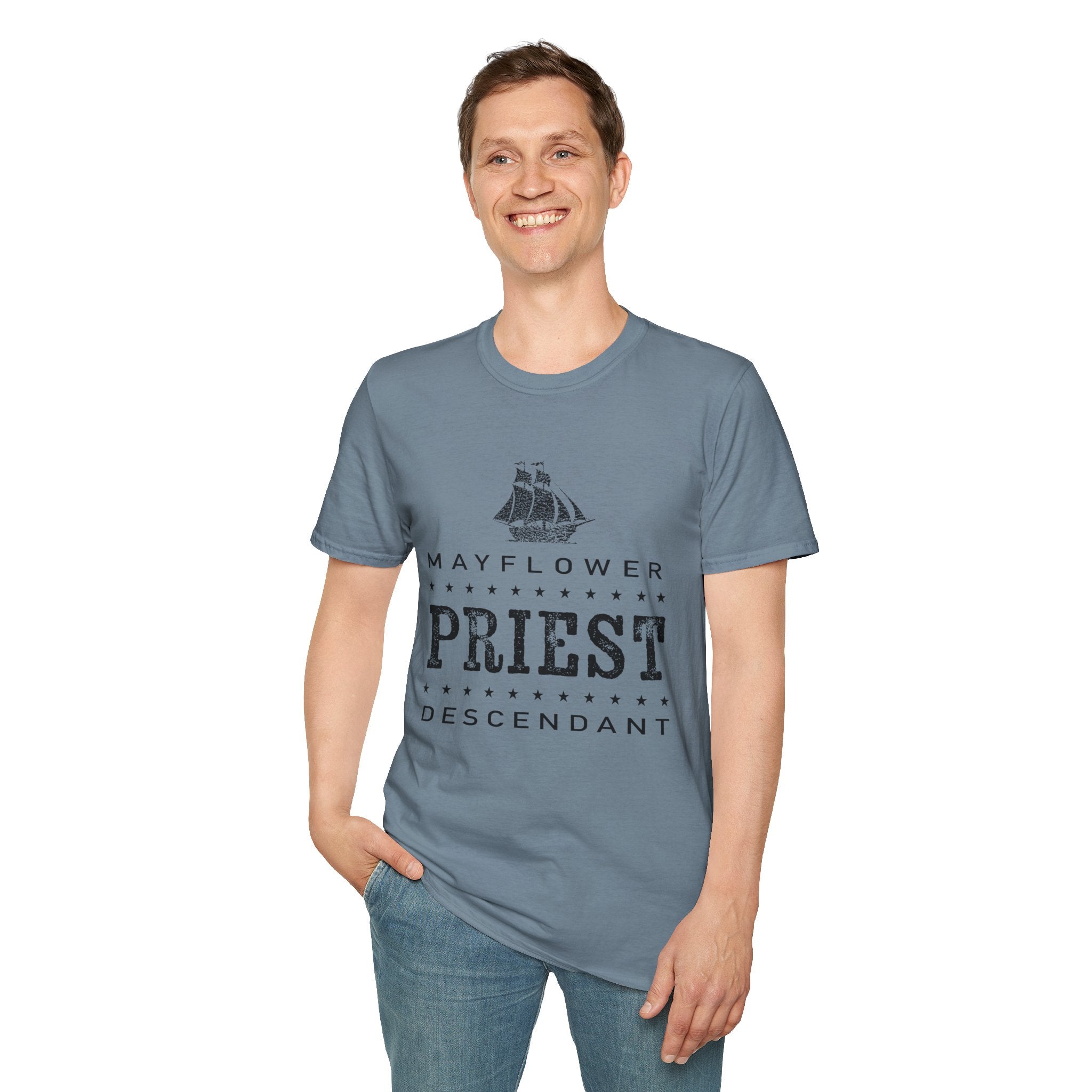 Mayflower Tee with Distressed Vintage Motif | Priest Lineage