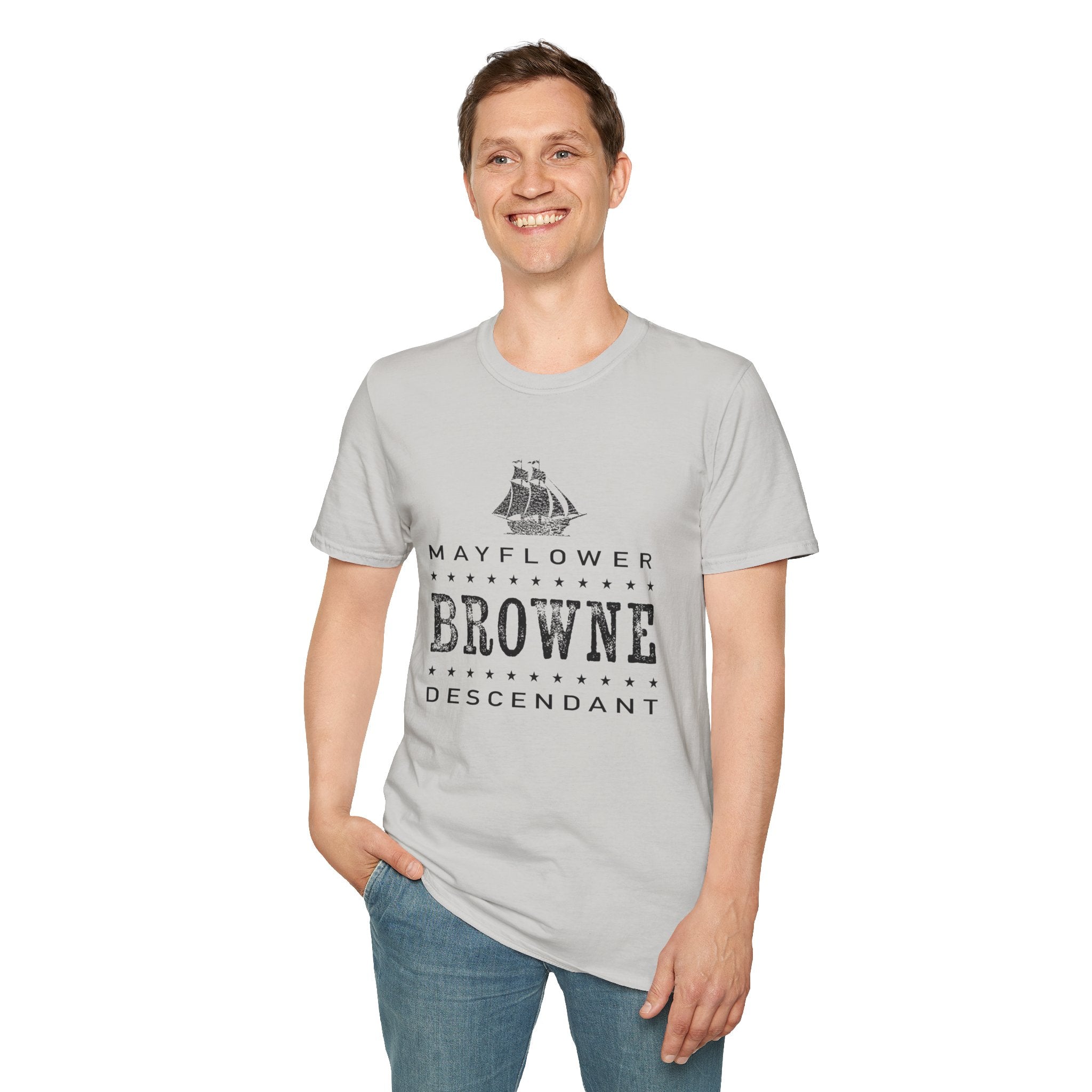 Mayflower Tee with Distressed Vintage Motif | Browne Lineage