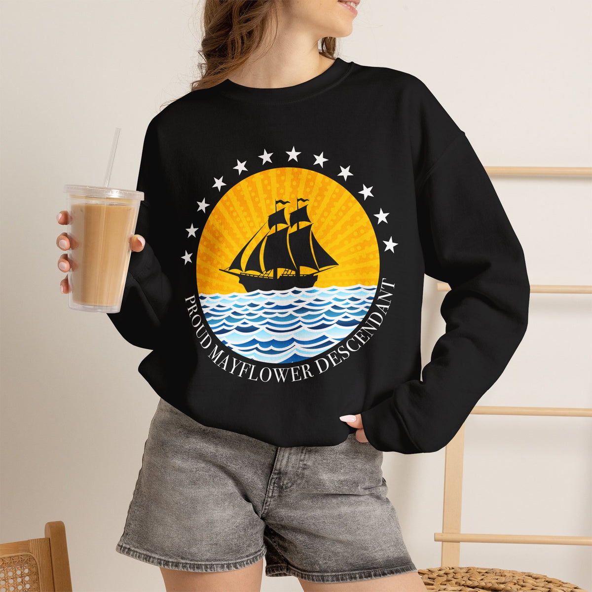 Proud Mayflower Descendant Crewneck Sweatshirt — Extra Large Sizes