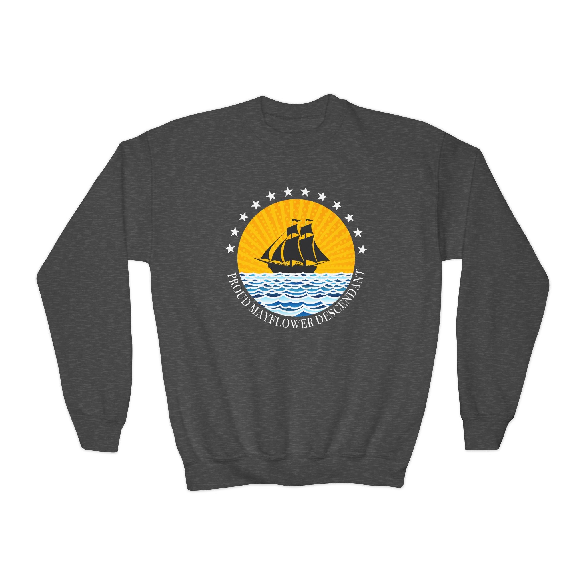 Youth Crewneck Sweatshirt — Proud Mayflower Descendant