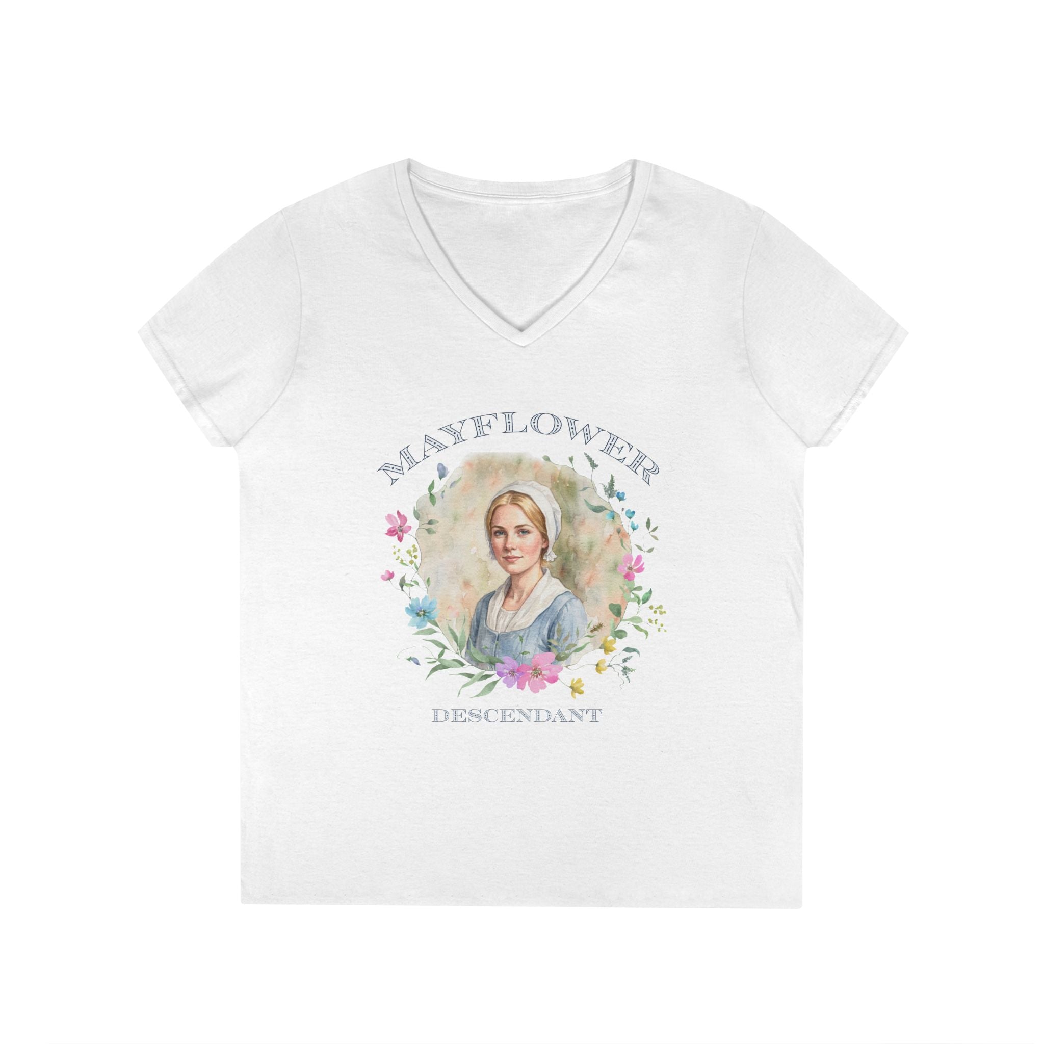 "Mayflower Maiden" Portrait V-Neck Tee
