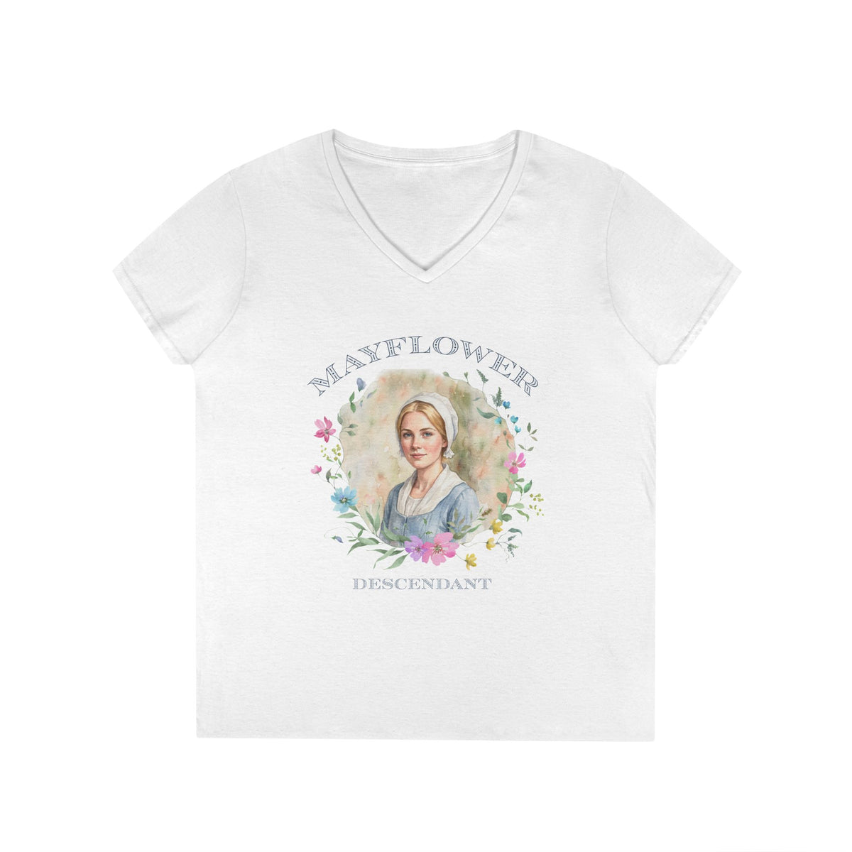 "Mayflower Maiden" Portrait V-Neck Tee - Extra Large Sizes