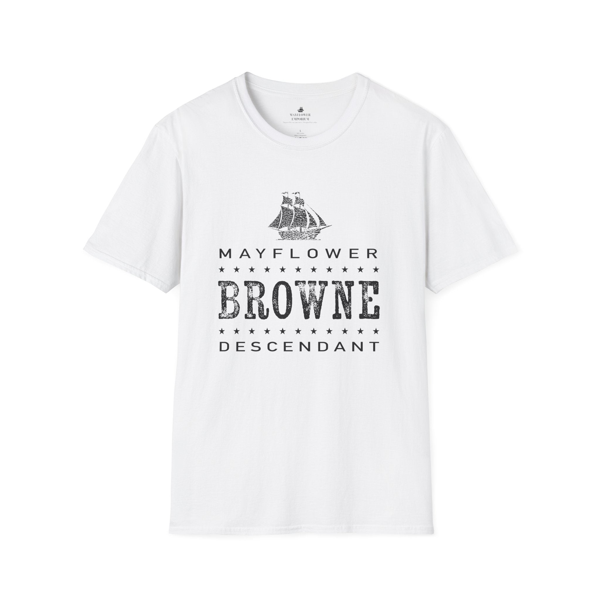 Mayflower Tee with Distressed Vintage Motif | Browne Lineage