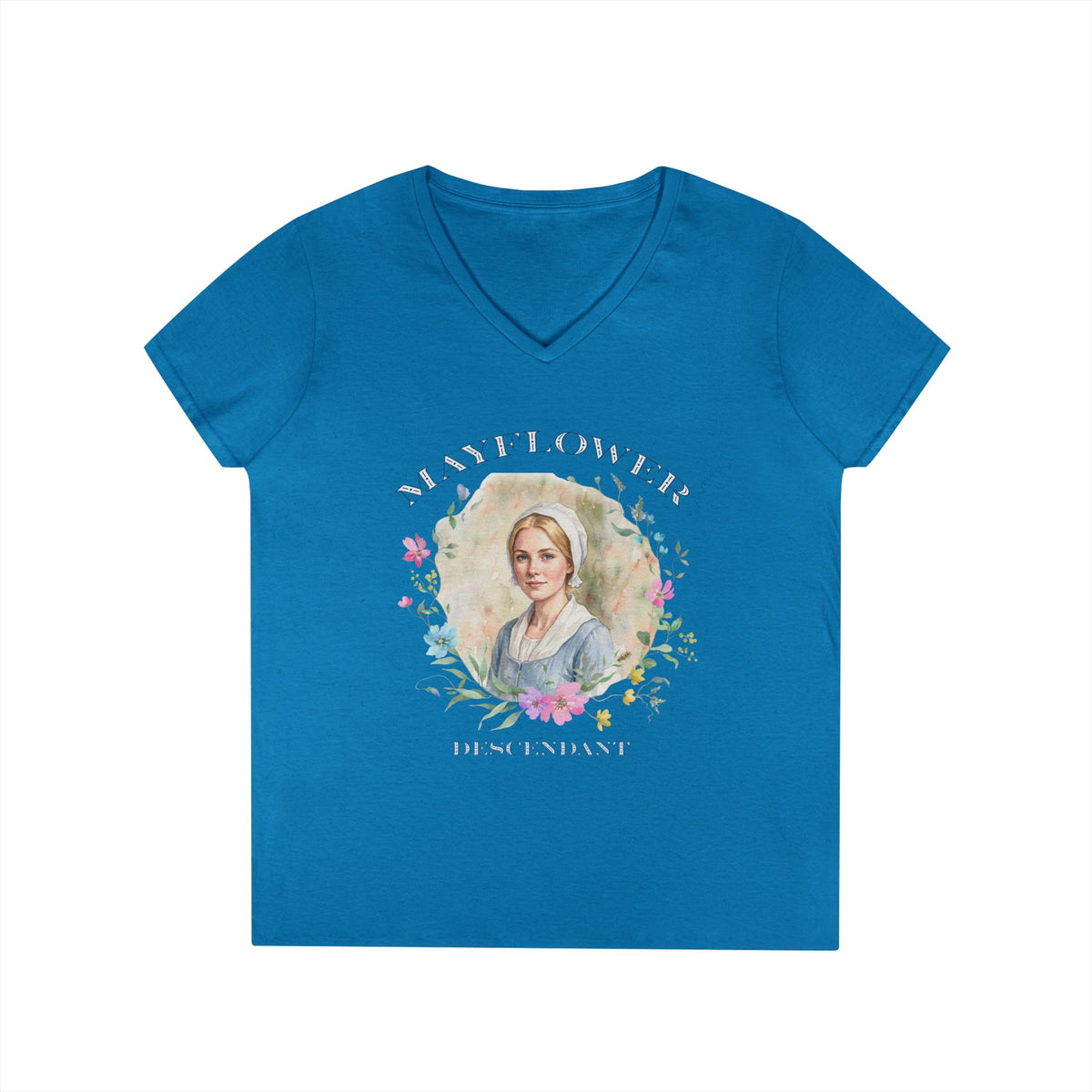 "Mayflower Maiden" Portrait V-Neck Tee - Extra Large Sizes