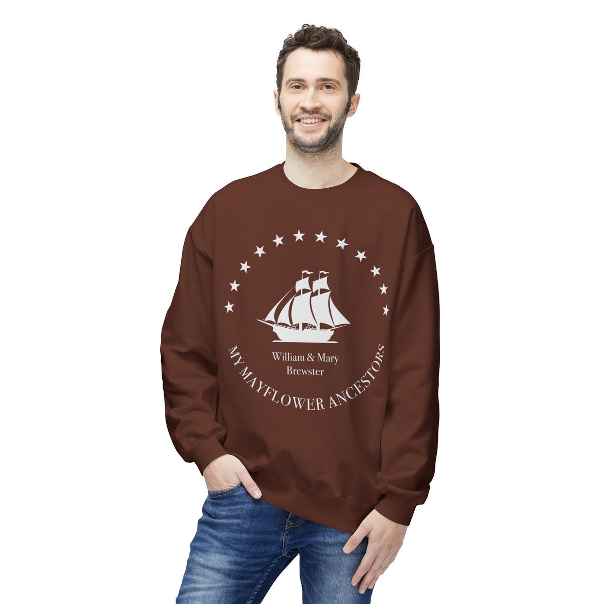 Mayflower Ancestors Sweatshirt — Brewster Descendant, Extra Large Sizes
