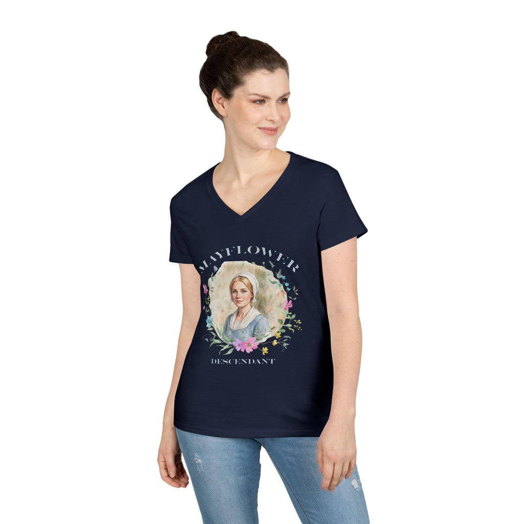 "Mayflower Maiden" Portrait V-Neck Tee - Extra Large Sizes