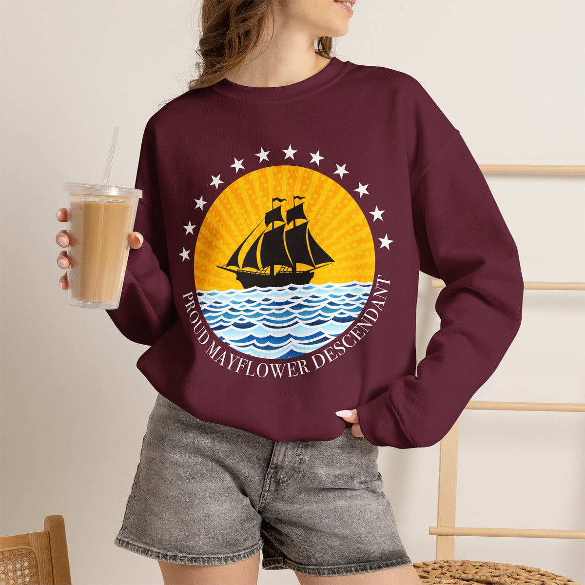 Proud Mayflower Descendant Crewneck Sweatshirt — Extra Large Sizes