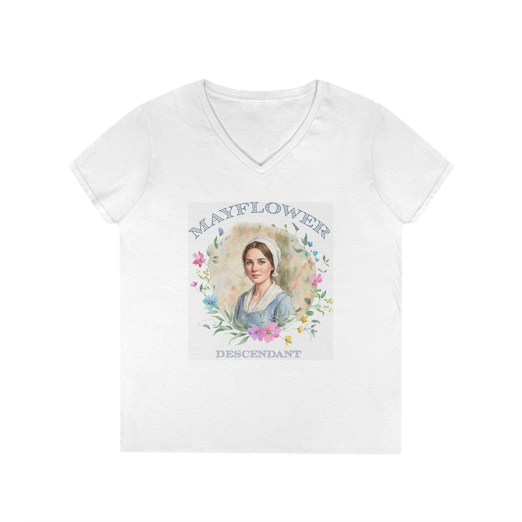 "Mayflower Maiden" Brunette Portrait V-Neck Tee