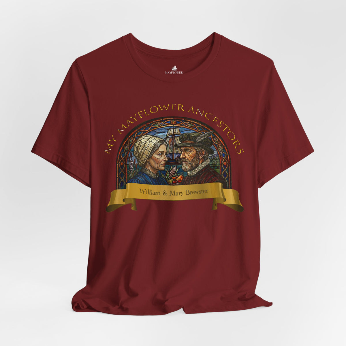 Mayflower Pilgrim “Stained Glass” Tee — William and Mary Brewster