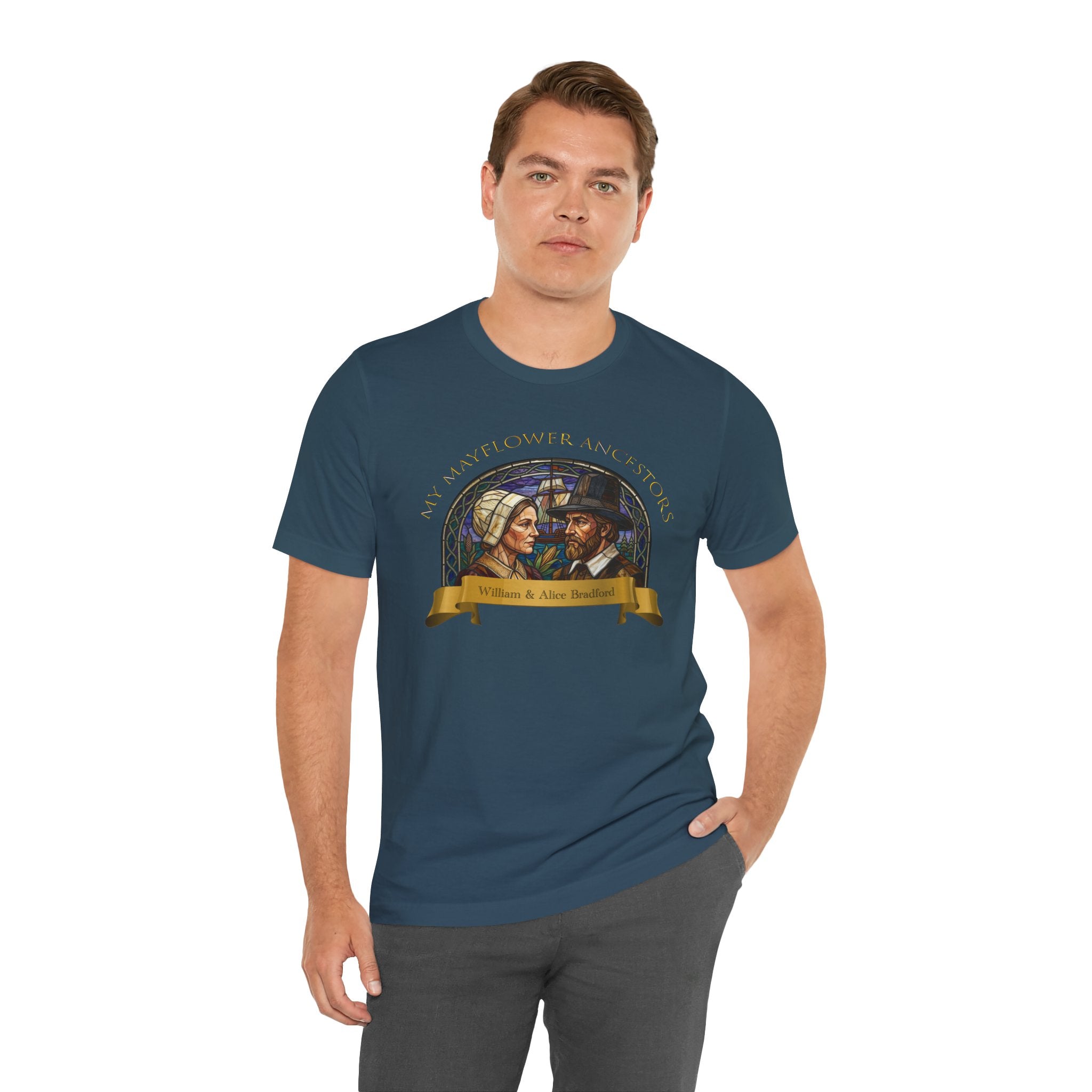 Mayflower Pilgrim “Stained Glass” Tee — William and Alice Bradford