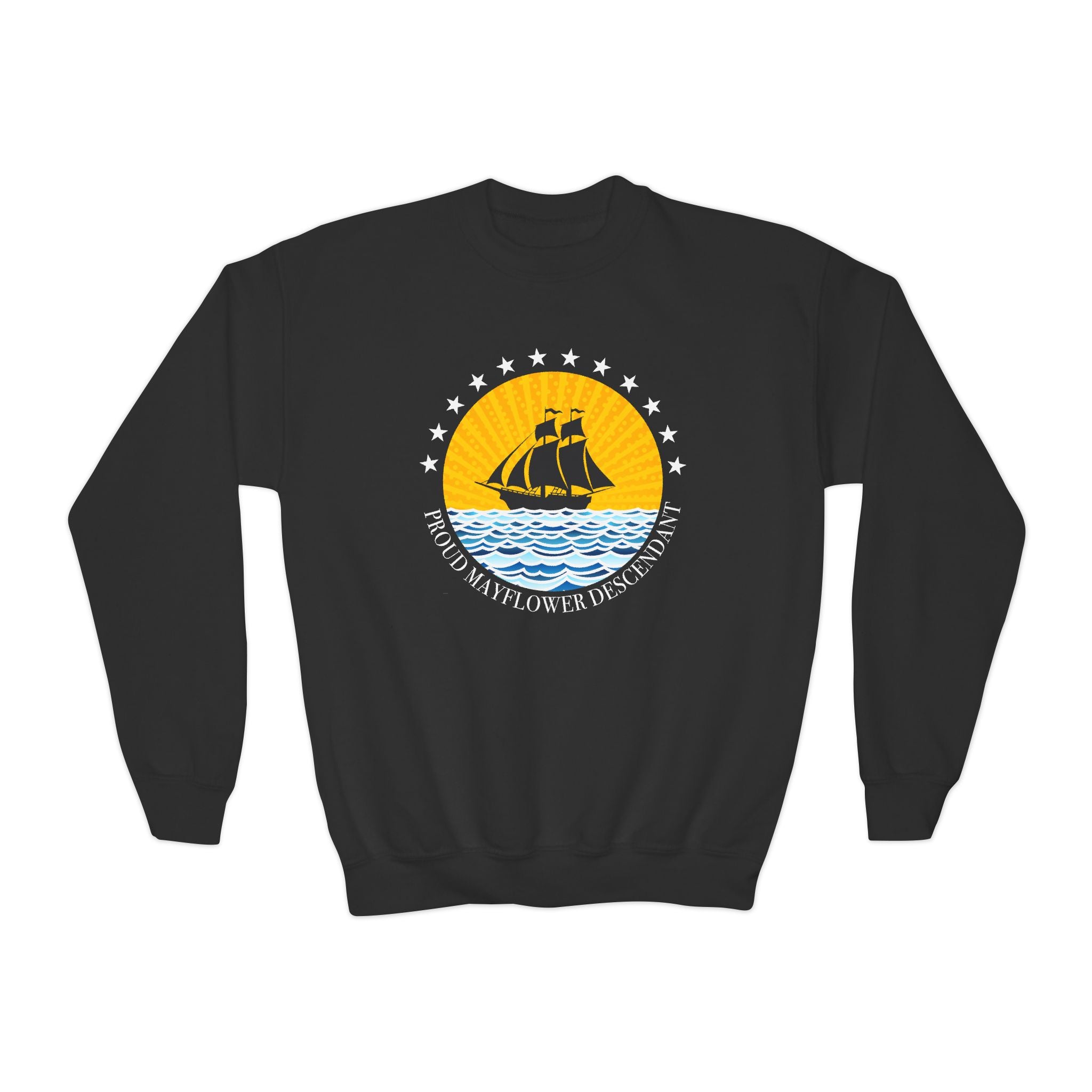 Youth Crewneck Sweatshirt — Proud Mayflower Descendant