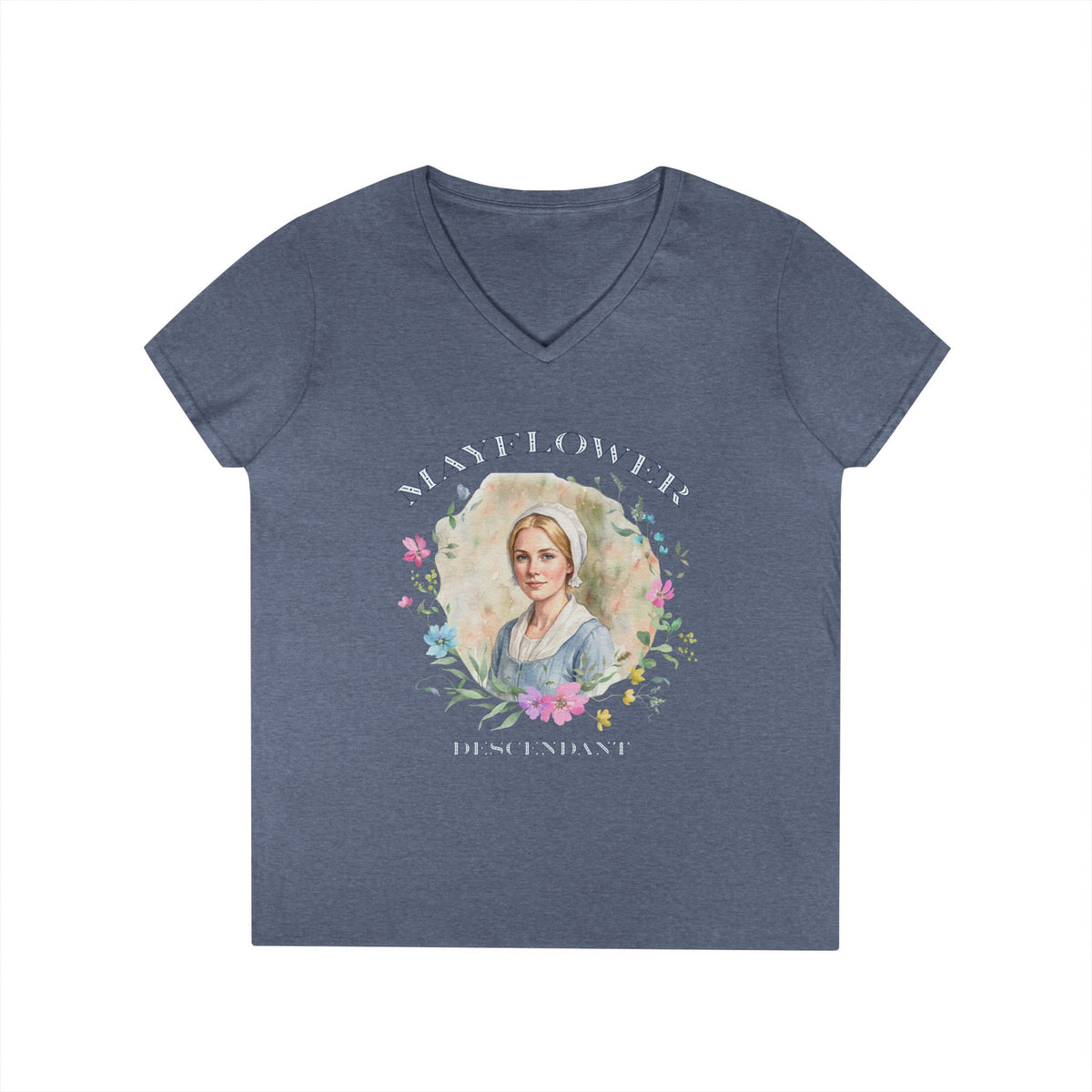 "Mayflower Maiden" Portrait V-Neck Tee - Extra Large Sizes