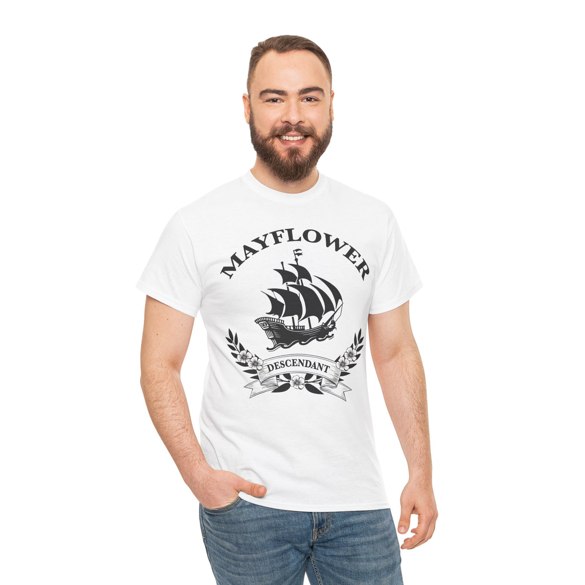 Mayflower Descendant Ship and Banner Tee - Extra Large Sizes
