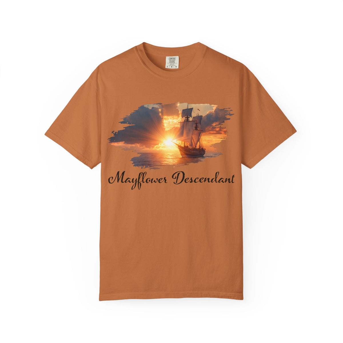 Mayflower at Sunset — Pilgrim Descendant Unisex Tee