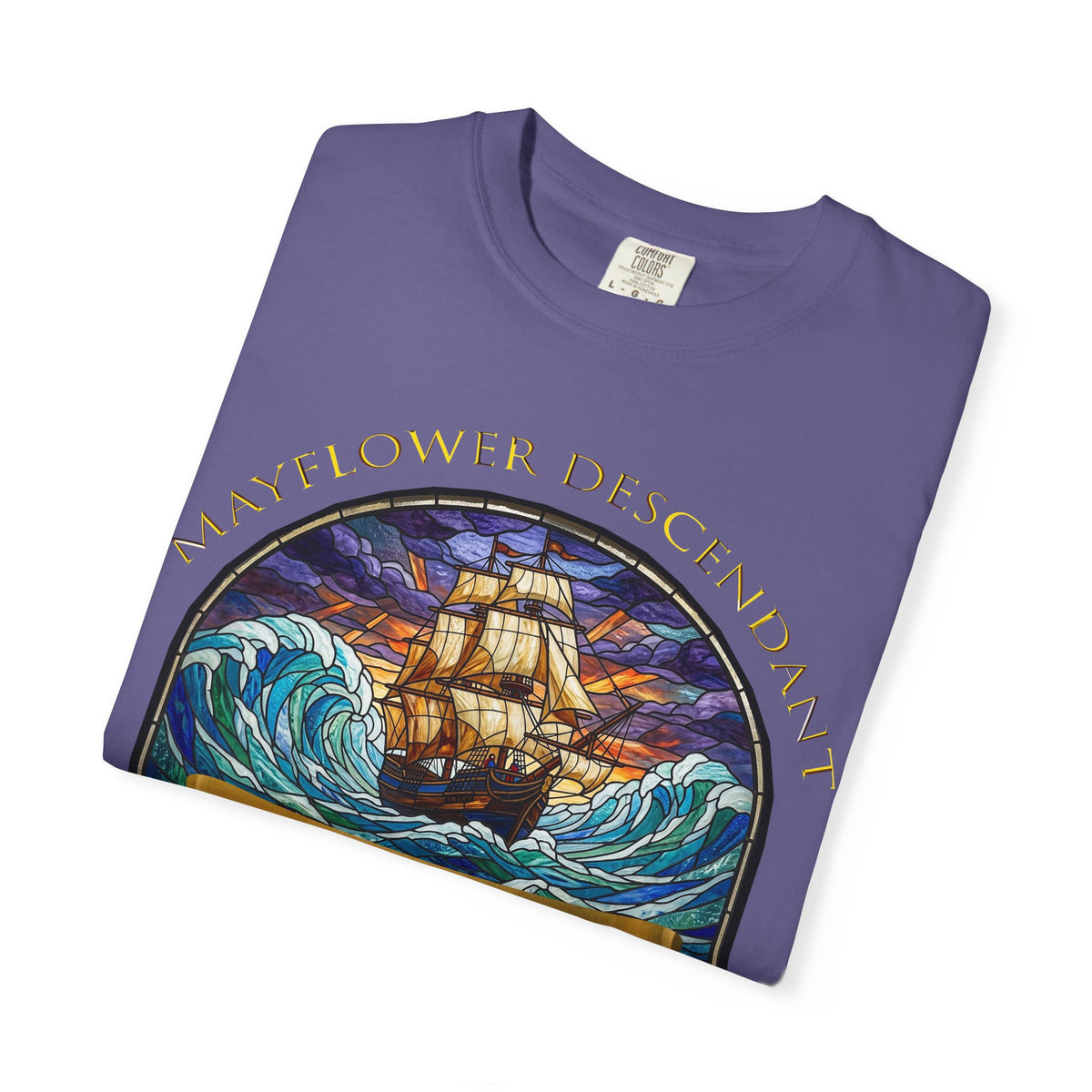 T-Shirt — "Mayflower Descendant: Plymouth Colony A.D. 1620" Vintage Ship Design